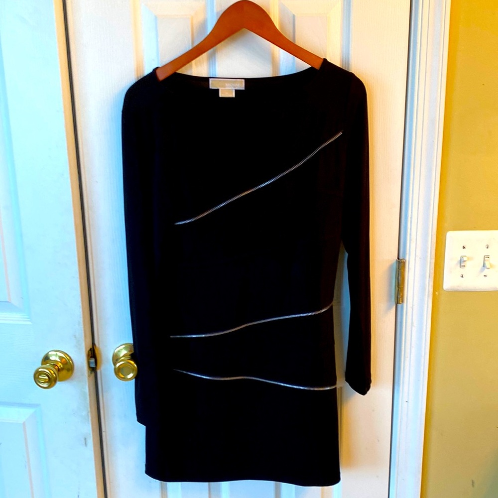 S/P black Michael Kors mini dress with zipper silver zipper accents